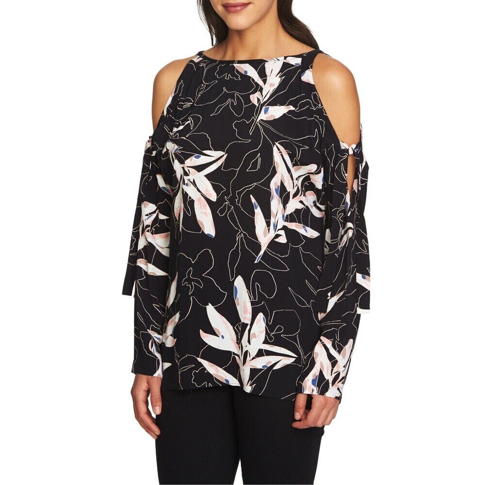 1.State Cold Shoulder Blouse In Rich Black Floral Size M $120